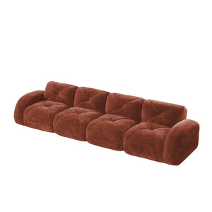 English Elm 140''soft Velvet Modular Cloud Sofa Tufted Plush Seating for Living Room or Home Theater Red+Brown W714S01609