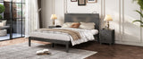 English Elm Farmhouse Wooden Platform Queen Size Bed, Modern Platform Bed With Two Bedside Lights, Antique Gray