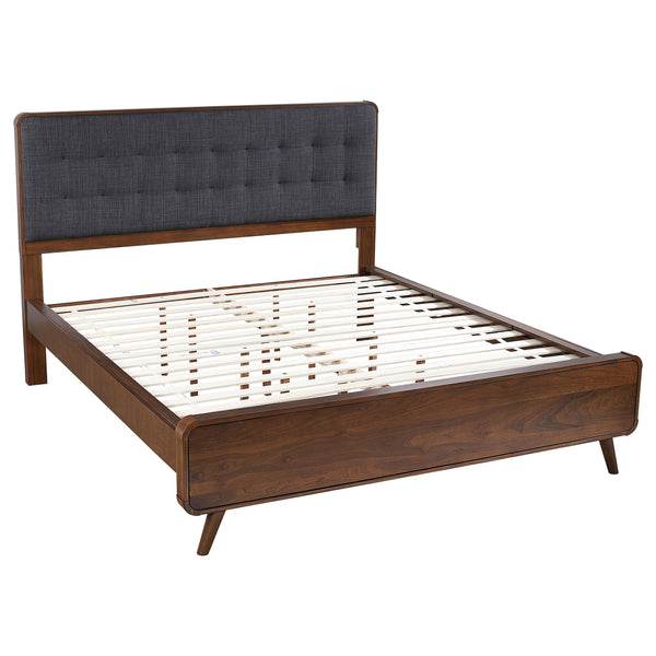 English Elm Roxbury Mid-century California King Bedroom Set with Walnut Veneer and Tufted Headboard B062S00789