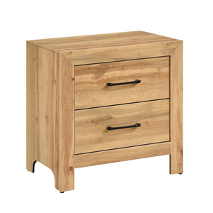 English Elm Natural 2-Drawer Nightstand with Melamine Scratch-Resistant Surface, Dovetail Drawers & Black Pulls — Ready-to-Use Bedside Table B011P365542