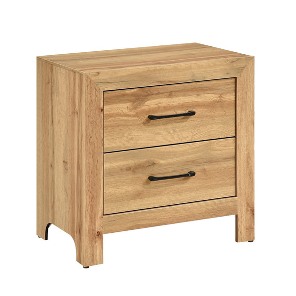 English Elm Natural 2-Drawer Nightstand with Melamine Scratch-Resistant Surface, Dovetail Drawers & Black Pulls — Ready-to-Use Bedside Table B011P365542