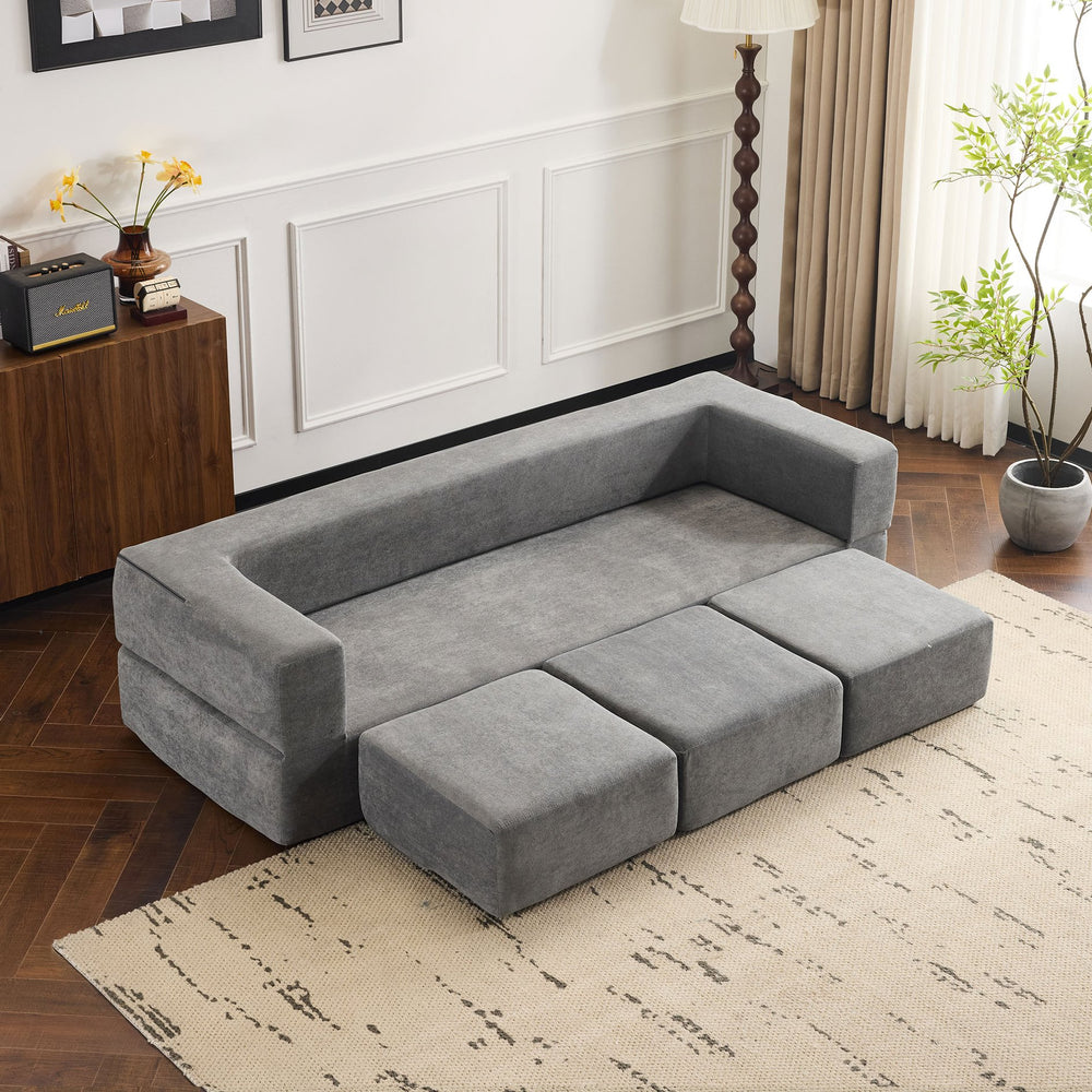 English Elm Ebern Designs Convertible Sectional Sofa – Cozy Chenille Sleeper With 3 Footrests For Small Spaces W1829P280222
