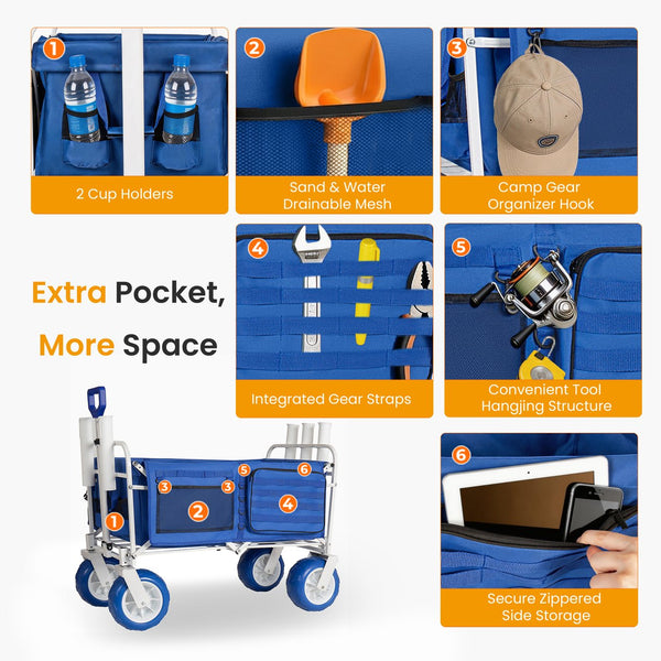 English Elm Beach Wagon Heavy Duty Folding Cart with 500lb Capacity and All Terrain Pvc Wheels W2932P412005