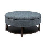 Madison Park Miller Traditional Round Storage Ottoman MP101-0225 Denim/Brown