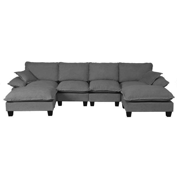 English Elm Modular U-shape Chenille Cloud Sectional with Sculptural Sailboat Arms Six Seats Grey W3163S00128