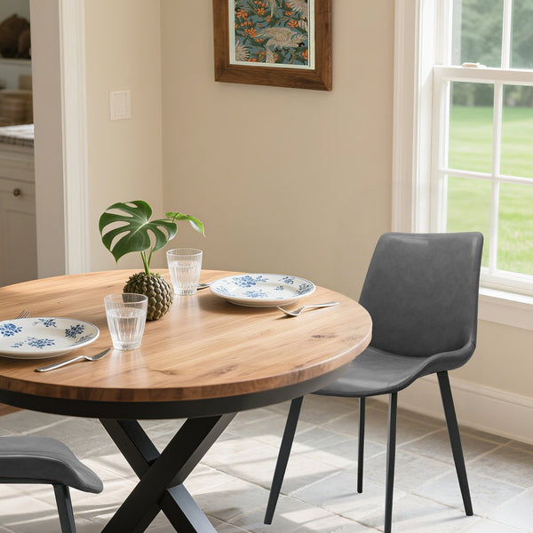 English Elm Grey PU Leather Dining Chair Set of 4 with Metal Legs — Modern Upholstered, Durable, Easy-Clean Seating for Kitchen, Restaurant, Living, Meeting Rooms T3967P384113