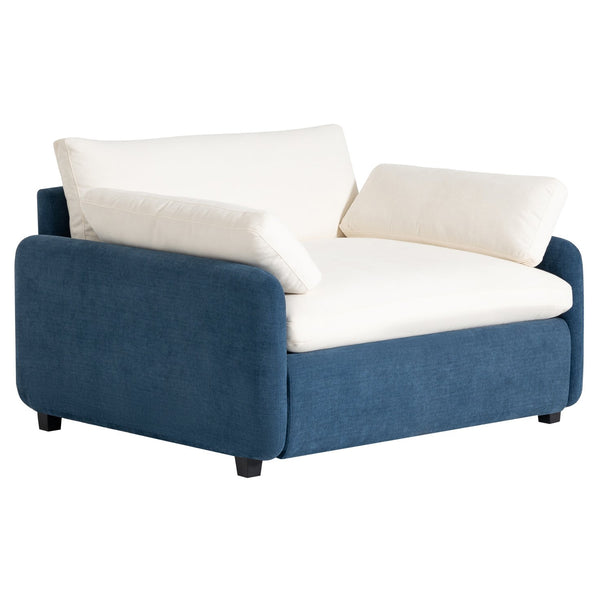 English Elm 50*43" Oversized Chenille Armchair Deep Lounge Seat Modern Minimalist Living Room Chair Blue+Cream N723S5042C