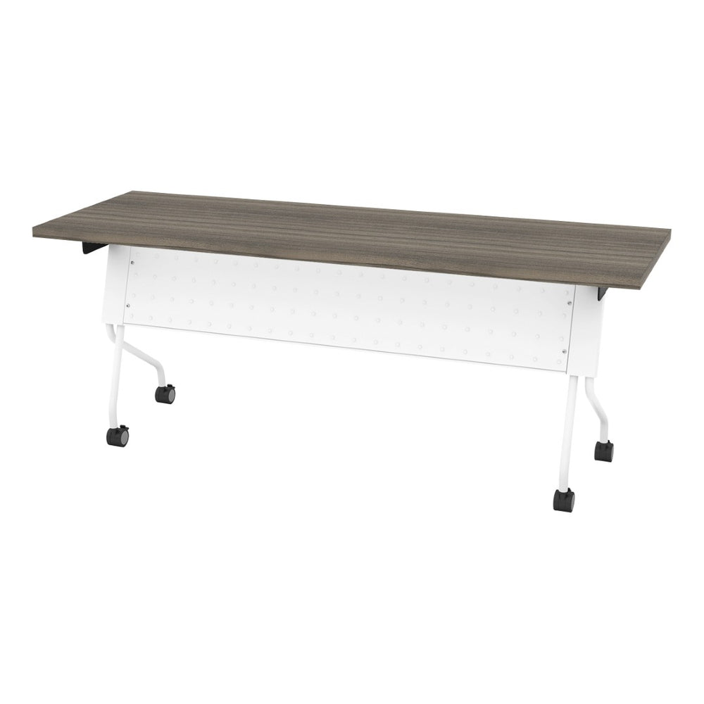 OSP Home Furnishings 6' Flip Top Nesting Training Table White Steel Frame Urban Walnut Laminate Top 84226WU