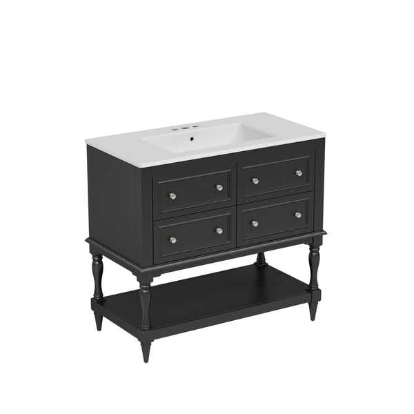 English Elm 36" Bathroom Vanity with Sink Combo, 36" Ceramic Undermount Basin, Solid Wood Frame, 4 Drawers, Waterproof Painted Finish Black N710P250654B
