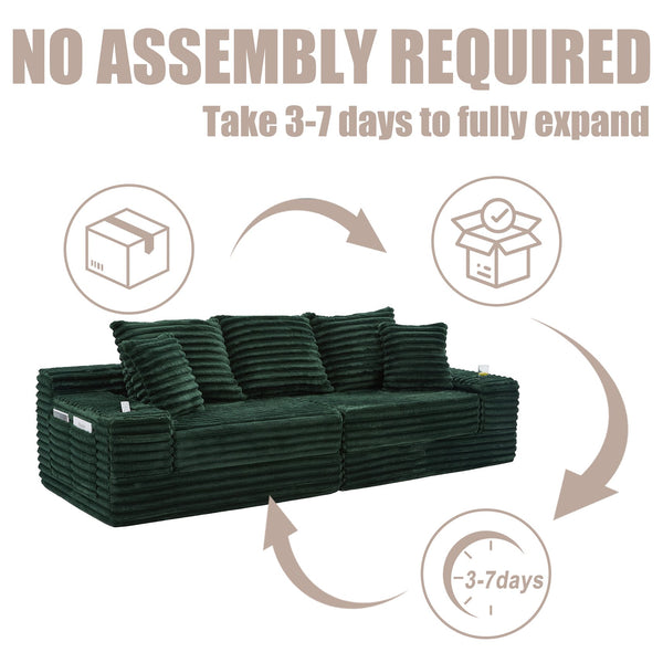 English Elm Oversized Corduroy Cloud Couch Convertible Sleeper Sofa with Memory Foam Seating Emerald W395S00120