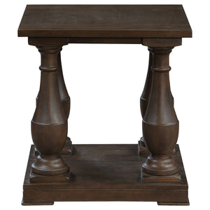 English Elm Byer Brown Pine Veneer End Table with Turned Legs and Lower Shelf for Living Room B062P451852