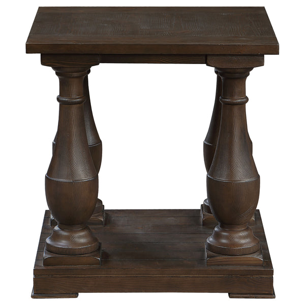 English Elm Byer Brown Pine Veneer End Table with Turned Legs and Lower Shelf for Living Room B062P451852