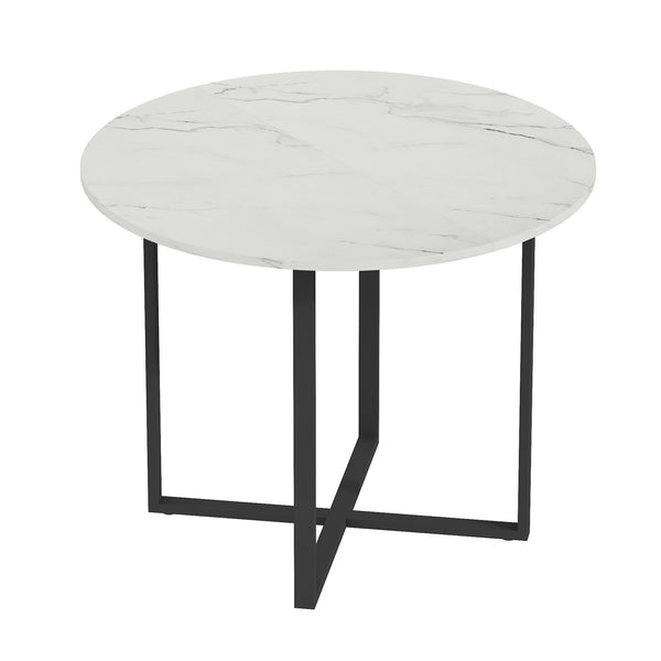 English Elm Sn-rt100-4-wd Round Oak Grain Dining Table with Black Metal Legs for Small Spaces White W3875P372898
