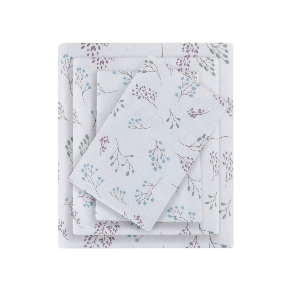 JLA Home Beautyrest - 4 Piece Sheet Set Oversized Cotton Flannel Bedding — Brushed, Warm, OEKO‑TEX Certified, Deep‑Pocket Comfort White Tossed Botanical BR20-4167