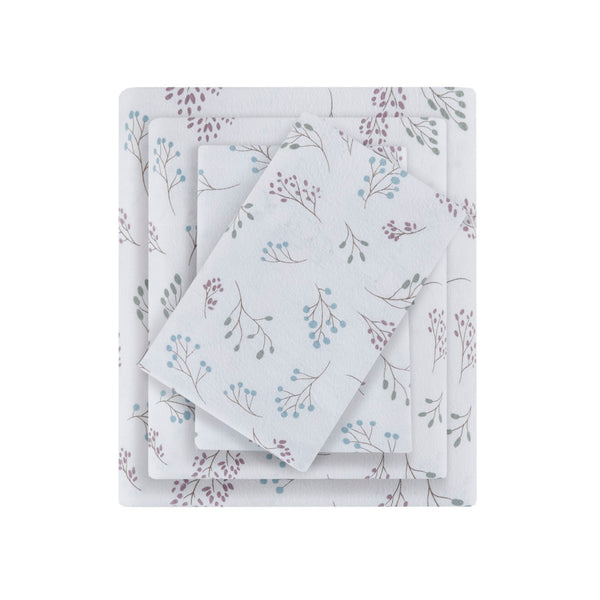 JLA Home Beautyrest - 4 Piece Sheet Set Oversized Cotton Flannel Bedding — Brushed, Warm, OEKO‑TEX Certified, Deep‑Pocket Comfort White Tossed Botanical BR20-4167