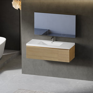 English Elm 48'' Floating Oak Vanity with Stone Resin Basin Soft Close Drawer Spa Bathroom W1573P265201