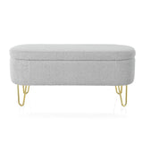 Christopher Knight Home® - Noble House - - Oval Storage Bench For Living Room Bedroom End Of Bed, Upholstered Storage Ottoman Entryway Bench With Metal Legs,Grey