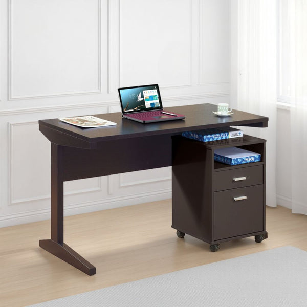 English Elm Desk with Rolling File Cabinet Two Storage Drawers Warm Cocoa Finish Home Office B056P416989