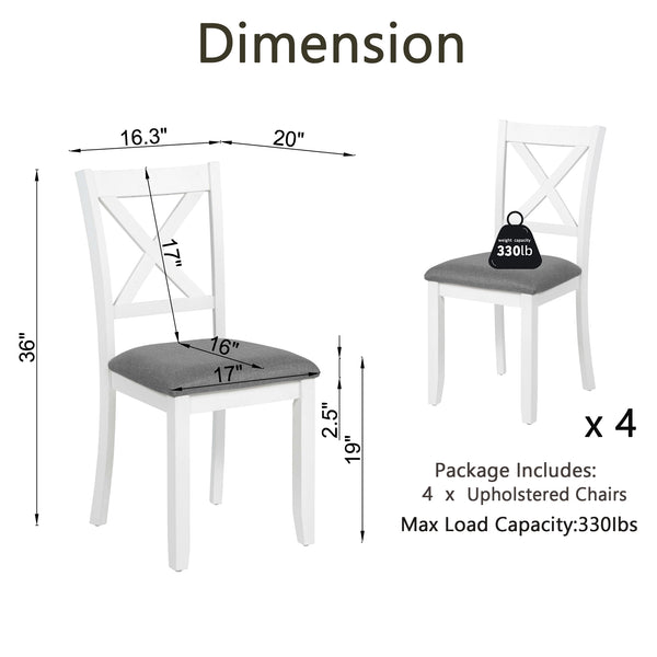 English Elm Dining Chair Set of 4 Rubberwood Frame with Padded Linen Seat for Kitchen Table W1998P238019