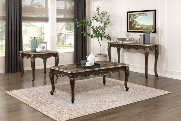 English Elm Formal Cherry Sofa Table with Genuine Marble Top Gold Tipped Cabriole Legs Living Room B011P290790