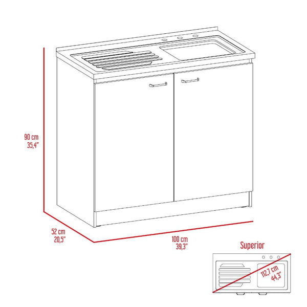 English Elm Freestanding Sink Cabinet With Double Doors, Two Adjustable Shelves, White & Light Gray Finish B097S00139