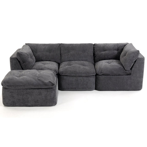 English Elm Modern Chenille Cloud Sectional with Ottoman Deep Sink Modular L Shaped Living Room Sofa Dark Grey W2379S00004