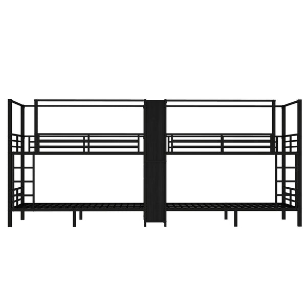 English Elm Twin Quadruple Metal Bunk Bed with Central Closet, Shelves & Wardrobe for Space-Saving Dormitory Living Black W1580S00154