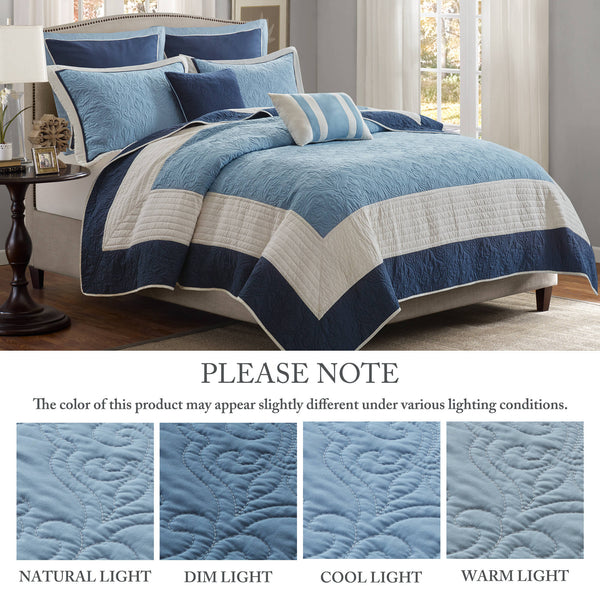 English Elm 7-Piece Full/Queen Quilt Set Navy with Euro Shams & Decorative Pillows, Brushed Microfiber Comfort Multicolor 15.35 L x 17.72 W x 9.45 H B035P408224