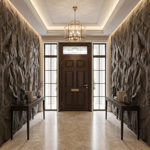 English Elm 3d Faux Stone Pu Wall Panels Set Lightweight Flame Resistant Architectural Accent Carbon Black W347P419801