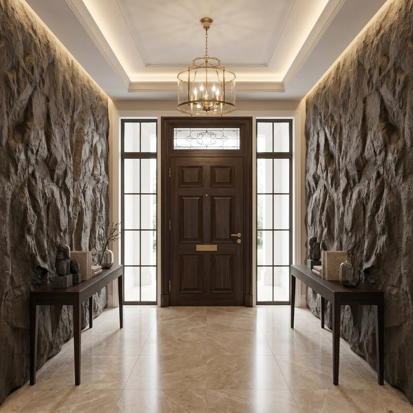 English Elm 3d Faux Stone Pu Wall Panels Set Lightweight Flame Resistant Architectural Accent Carbon Black W347P419801