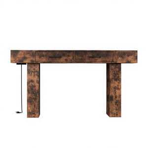 English Elm 63-Inch Farmhouse Console Table — 63" Long Sturdy Engineered MDF Entryway Sofa Hallway Display Surface Reddish Brown W1550P317447