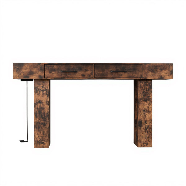 English Elm 63-Inch Farmhouse Console Table — 63" Long Sturdy Engineered MDF Entryway Sofa Hallway Display Surface Reddish Brown W1550P317447