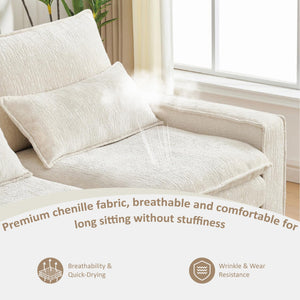 English Elm 99'' Sectional Cloud Deep Seat Couch - Plush Chenille 4-Seat L-Shaped Sofa with Movable Ottoman, Stain-Resistant Comfort and Ergonomic Lumbar Support Beige W3373S00023