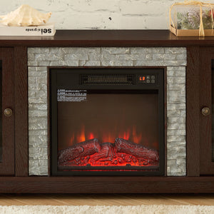 English Elm 58" Modern TV Stand with 18" Electric Fireplace, Faux Stone Mantel, Ample Storage & Cable Management for Living Room Comfort and Style Cherry W2275S00026