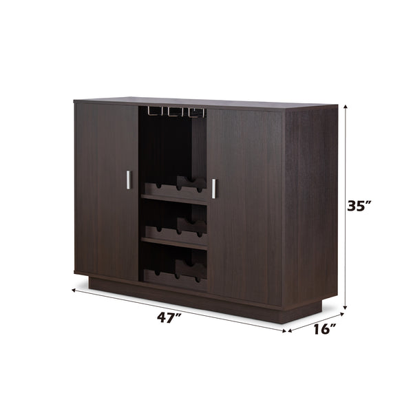 English Elm Hazen Espresso Finish Wine Cabinet II with Stemware Rack & Bottle Storage, Durable Synthetic Wood Elegance B2726P255753