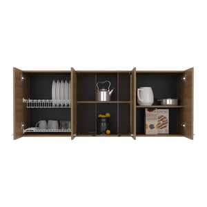 English Elm Superior Wall Cabinet Peoria Macadamia Beige – 6-Door Kitchen Storage with Glass Panels, Dish Rack, Durable Wood Handles B092P309166