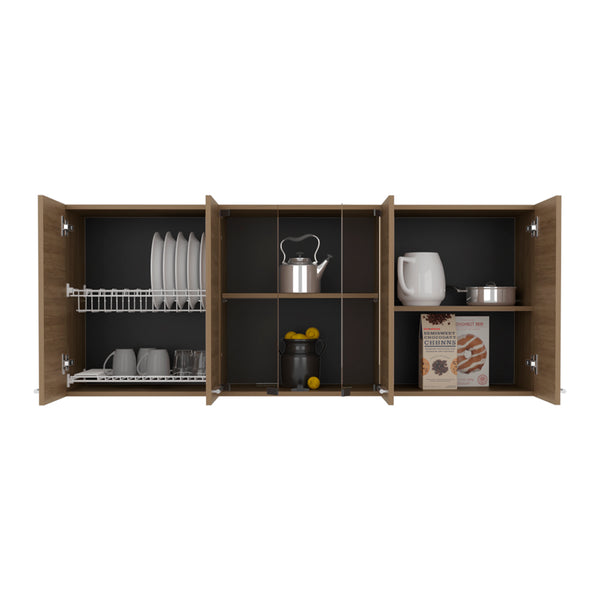 English Elm Superior Wall Cabinet Peoria Macadamia Beige – 6-Door Kitchen Storage with Glass Panels, Dish Rack, Durable Wood Handles B092P309166