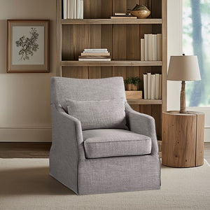 English Elm Skirted Martha Stewart Bedford Swivel Chair in Gray Polyester — 360° Comfort, 7" Foam Cushion, No Assembly B035P148424