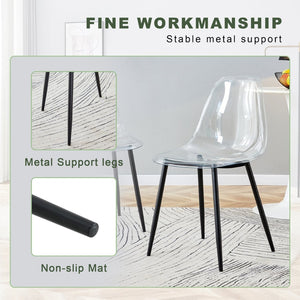 English Elm Table Set: Modern Round Tempered Glass Dining Table With 4 Transparent Chairs & Black Metal Legs W1151S03677-GIGA