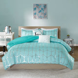 Intelligent Design Raina Modern/Contemporary Metallic Printed Comforter Set ID10-1242 Aqua/Silver