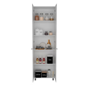 English Elm Pensacola, White Double Door Pantry Cabinet 78" High with Five 14.5" Shelves, Particle Board Storage B128S00142