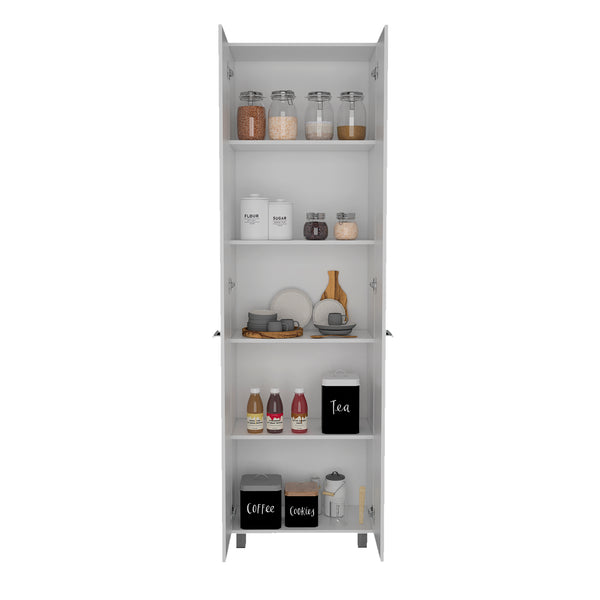 English Elm Pensacola, White Double Door Pantry Cabinet 78" High with Five 14.5" Shelves, Particle Board Storage B128S00142