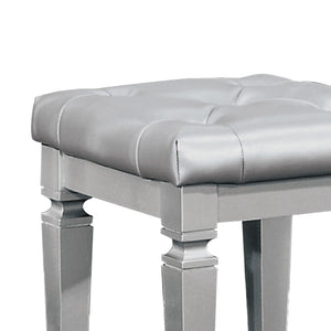 English Elm Modern Allura Tufted Vanity Stool with Acrylic Crystal Accent, Luxurious Faux Leather Seat, Chic Bedroom Accent Piece Silver 18.5 L x 17 W x 8.5 H B011P366051