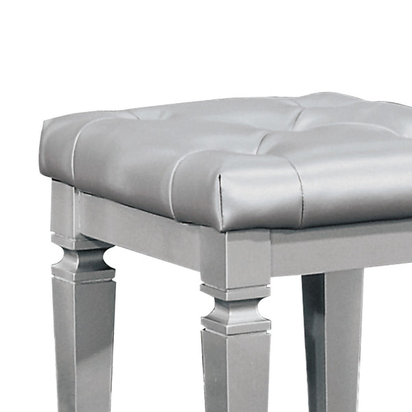 English Elm Modern Allura Tufted Vanity Stool with Acrylic Crystal Accent, Luxurious Faux Leather Seat, Chic Bedroom Accent Piece Silver 18.5 L x 17 W x 8.5 H B011P366051