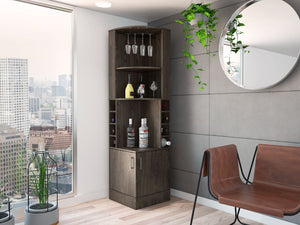 English Elm Seattle Tall Bar Cabinet with Eight Bottle Cubbies Open Shelving and Enclosed Storage B128P322509