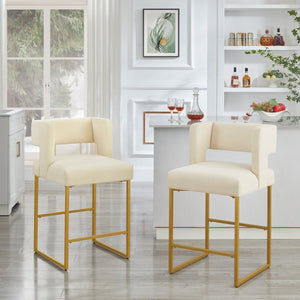 English Elm Modern Velvet Counter Stools Set of Two with Gold Iron Frame and Square Open Back Cream W2186P171945