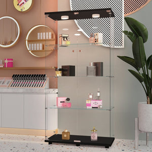 English Elm Tempered Glass Display Cabinet With Multi-Color Led Lights, Lockable Storage, & Adjustable Feet W3155S00001-GIGA