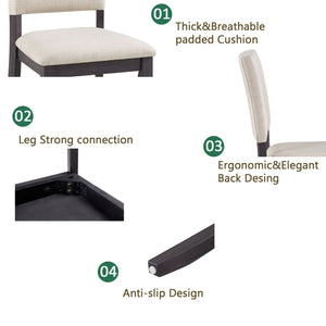 English Elm Modern 4-Piece Dining Set with Smooth Waterproof Top, Stable Wood Frame, Comfortable Foam Chairs Antique Black,Beige W1998S00081