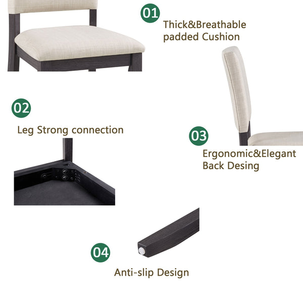 English Elm Modern 4-Piece Dining Set with Smooth Waterproof Top, Stable Wood Frame, Comfortable Foam Chairs Antique Black,Beige W1998S00081