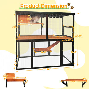 English Elm Wooden Walk-in Catio Enclosure for Multiple Cats with 4 Tier Levels and Waterproof Roof W3166P442040